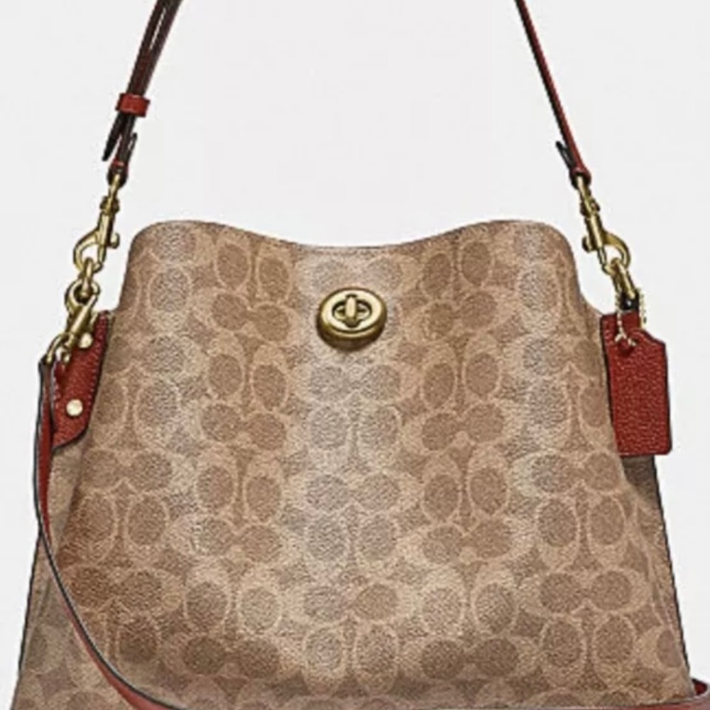 NWT💫🤎COACH WILLOW SIGNATURE SHOULDER BAG/ CB BAG💫 TAN/ RUST💫🤎 $425